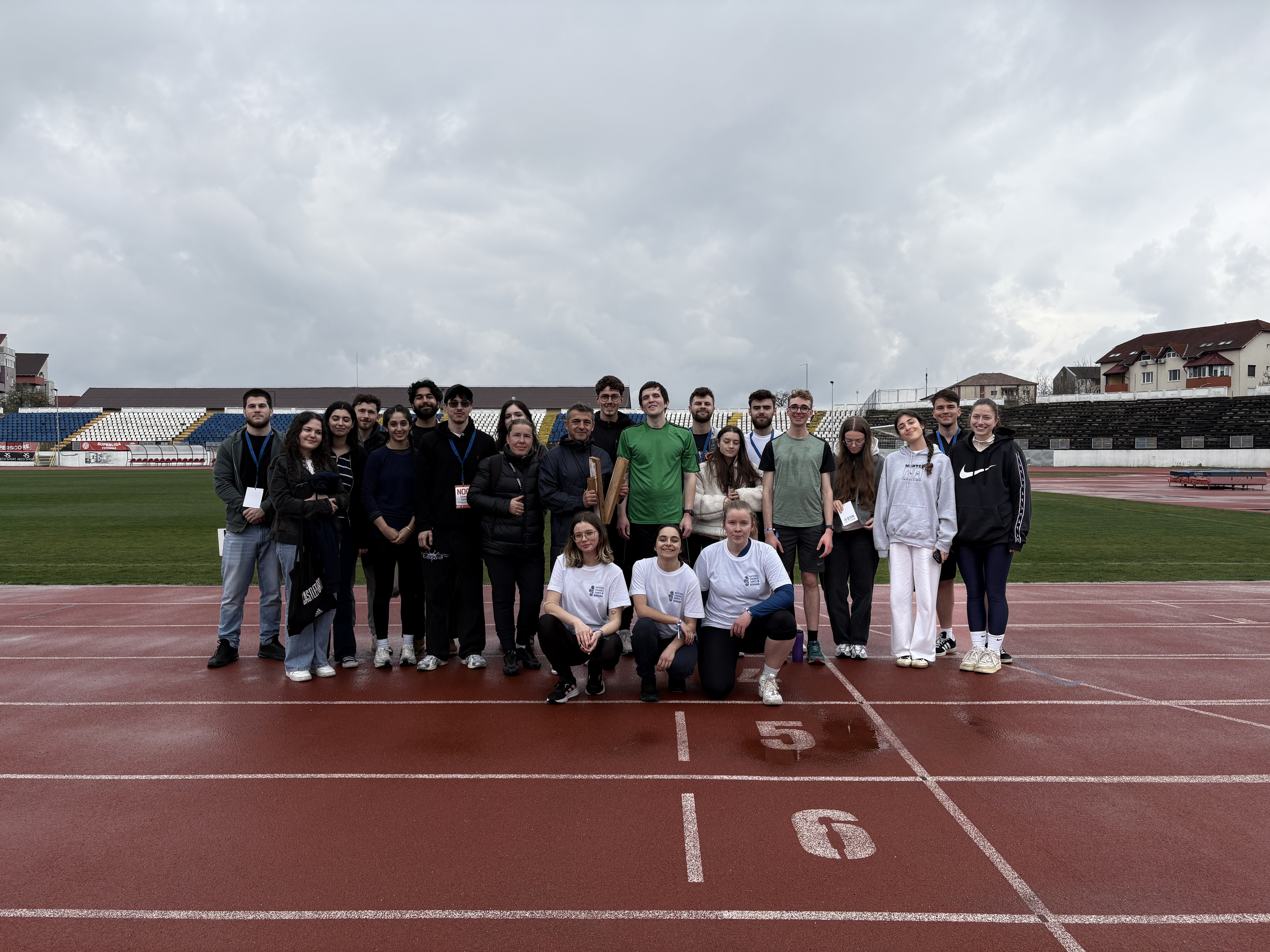 Athletics group on the running track at National Erasmus Games